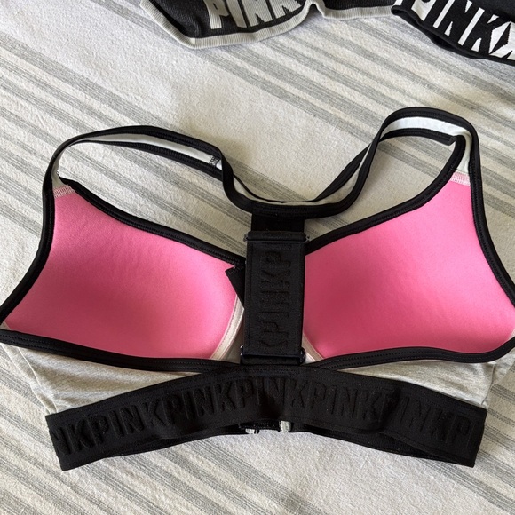 PINK Victoria's Secret Gray and Black Front-Zip Sports Bra - Picture 2 of 7